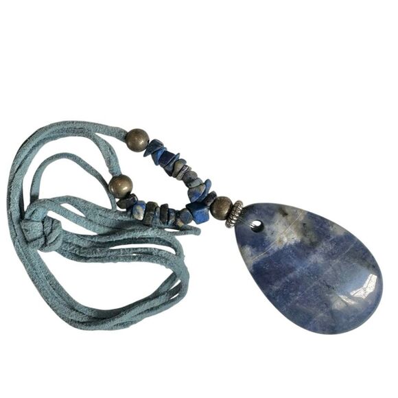 Artisan Blue Sodalite Pendant Necklace on Suede Cord - Picture 8 of 9